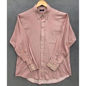 IZOD Button Down Shirt Men's XL Red Long Sleeve Chambray Weave Career Casual